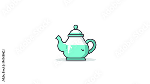 Illustration of a teal teapot with a lid, handle, and a spout on a white background