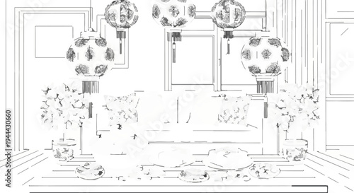 Festive interior with lanterns, flowers, and treats on a table