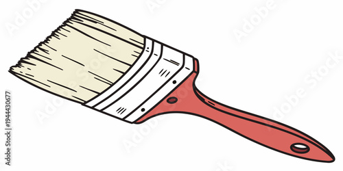 Red paintbrush with white band and beige bristles on white background