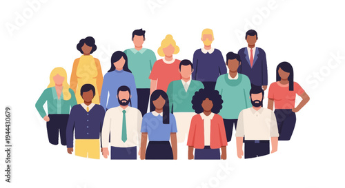 Diverse Global Community Team. Flat Vector Illustration of Multicultural Business People, Employees, or Social Group.