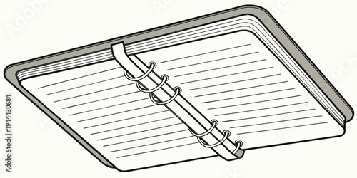 Spiral bound notebook with lined pages on white background paper