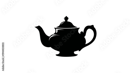 A simple, elegant illustration of a traditional teapot, rendered in solid black against a white background