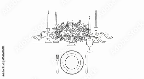 Festive table setting with candles, floral arrangement, and place setting