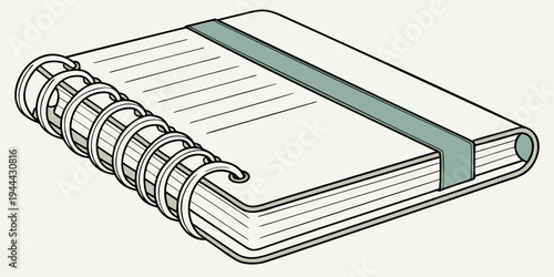 Of a spiral bound notebook with a green elastic closure