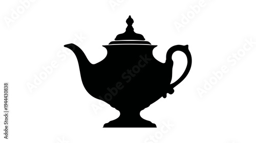 A silhouette of a classic, ornate teapot with a curved spout and handle