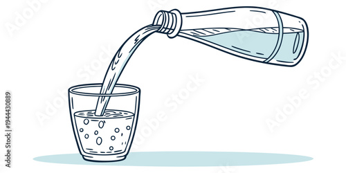 Pouring water from a clear bottle into a glass with bubbles water pouring liquid