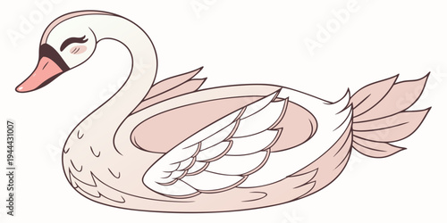 Pink and white swan with orange beak and black eye makeup