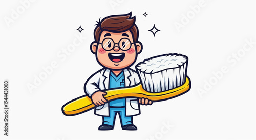 Vector illustration of a dentist holding a giant toothbrush