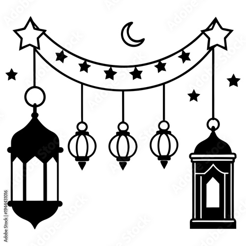 Decorative lantern and bird cage vector illustration with vintage holiday design