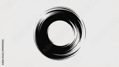 Abstract black brushstroke circle on a plain white background