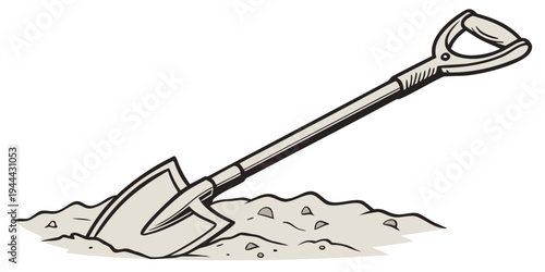 Shovel digging into dirt with handle up tool