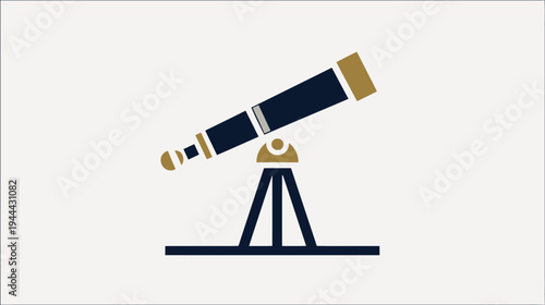 A stylized illustration of a telescope, rendered in a simple, geometric design