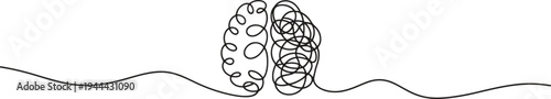 A continuous line drawing shows a brain with one side organized and the other chaotic.
