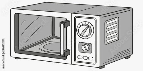 Gray microwave oven with dial and buttons kitchen appliance