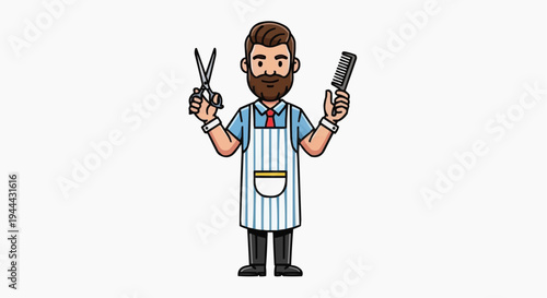 Vector illustration of a barber holding scissors and a comb
