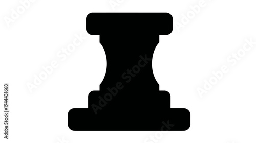 A symmetrical black silhouette of an object with rounded edges and a central, curved, concave section