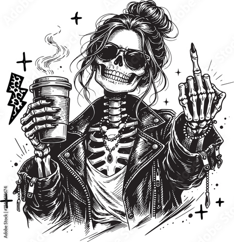 Funny Skeleton Girl, Coffee Lover, Coffee