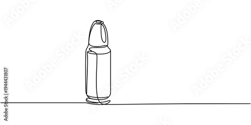 Bullet Cartridge continuous one line drawing, Single continuous line drawing of a bullets. Continuous line military bullet single line vector shot bullet pro.