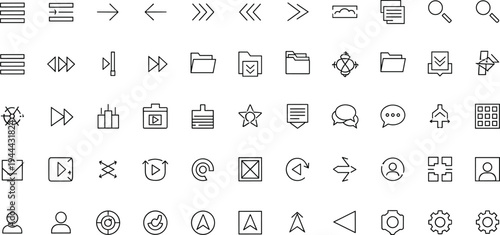User interface navigation and system control line icons set, web app UI outline vector collection for digital design