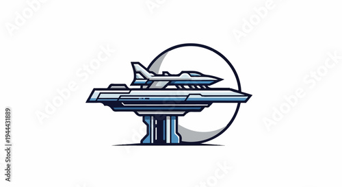 Futuristic jet on a sci-fi landing platform