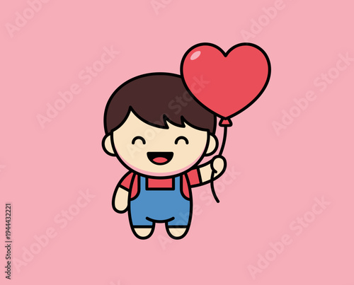 A cartoon boy holding a heart balloon.