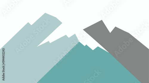 Simplified mountain range illustration. Geometric shapes form peaks in varying shades of blue-green and gray on white