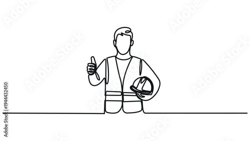 A construction worker giving a thumbs up with a hard hat