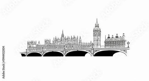 Iconic city skyline features a grand bridge and historic buildings with a clock tower