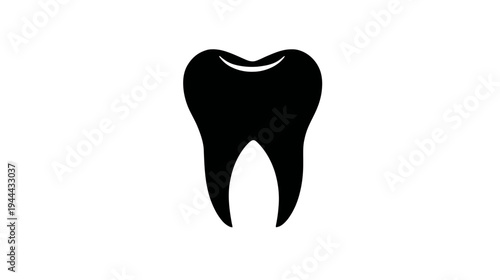 A monochrome illustration of a molar tooth featuring a curved surface and two distinct roots