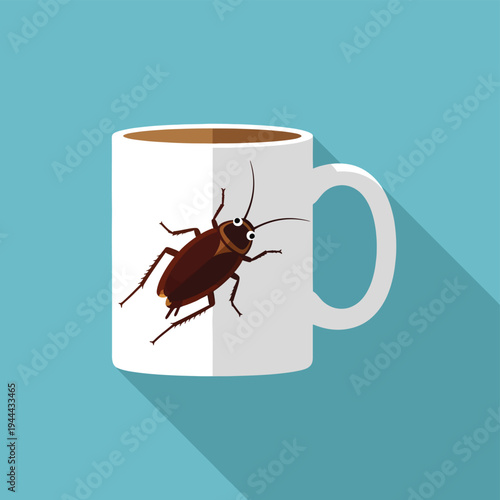 Cockroach on coffee mug