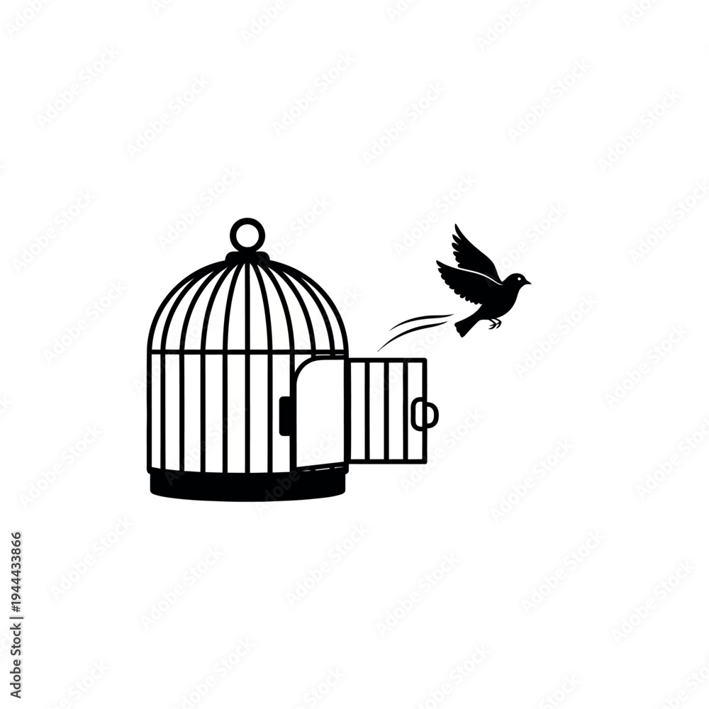 Fototapeta premium Bird escaping cage freedom concept.