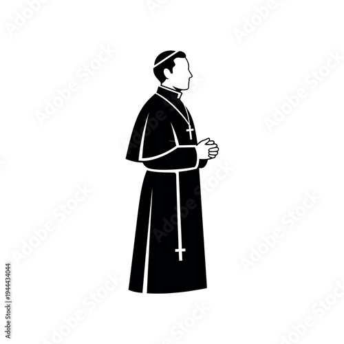Catholic priest in traditional cassock side profile.
