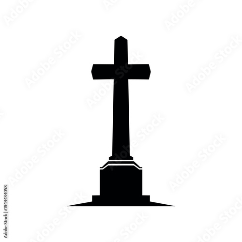 Christian Cross Silhouette on White Background.