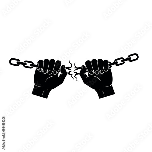 Hands breaking chains symbolizing freedom and liberation.