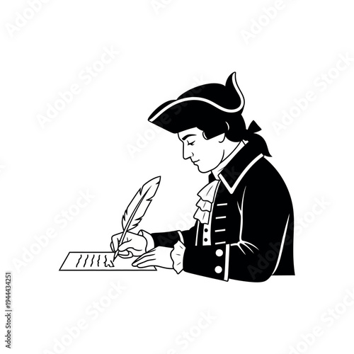 Historical Writer with Quill Pen Illustrative Art.