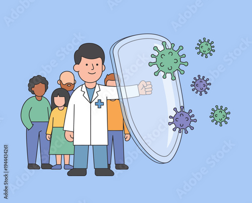 Doctor protecting people from virus outbreak.