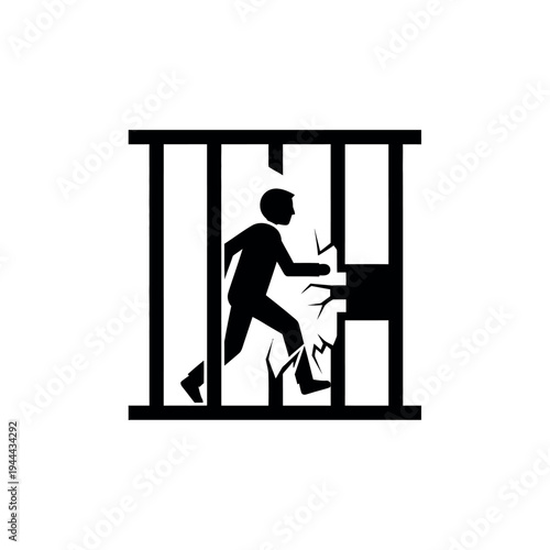 Man escaping prison bars icon.