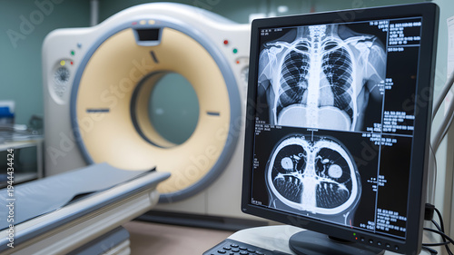 Medical CT scan images on computer monitor in hospital radiology department