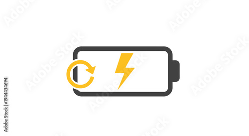 Battery Charging with Lightning Bolt Icon.