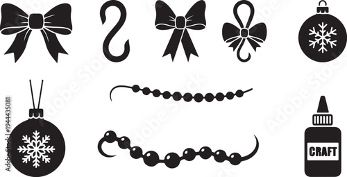 Black and white Christmas craft decorations and supplies icons