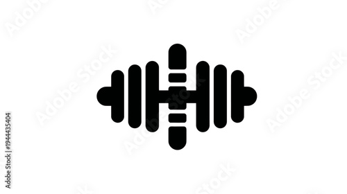 A symmetrical black icon on a white background, representing weights used in exercise