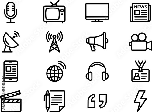 News Broadcasting and Journalism Line Art Icon Set