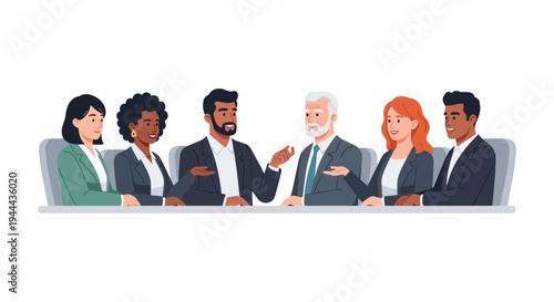 Diverse Business Professionals Collaborating in a Meeting: Team Discussion and Strategic Planning Illustration