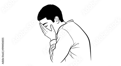 Man Crying or Covering Face in Despair, Sadness, or Grief
