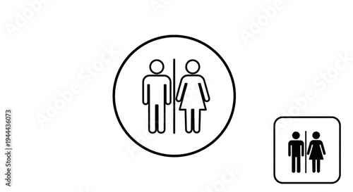 Male and Female Restroom Sign Icon Set - Circular and Square Symbols