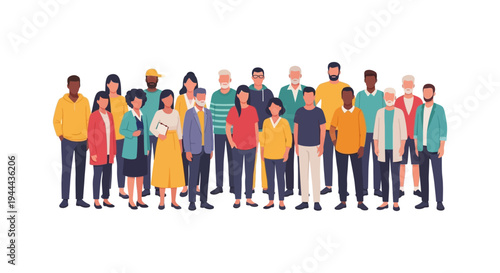 Diverse Group of People Standing Together, Embracing Community and Inclusion - Flat Vector Illustration