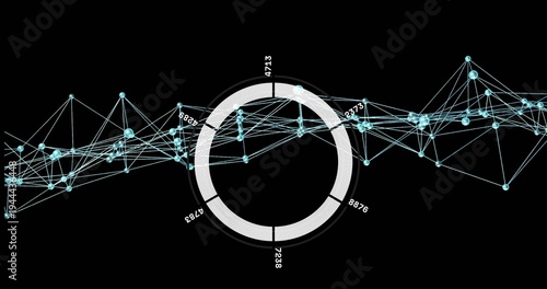 Showing segmented ring with hatched numbers crossing white lines and cyan nodes on black field