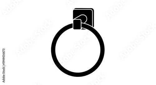 Minimalist Black Towel Ring Holder Mounted on White Wall - Bathroom Accessory Icon