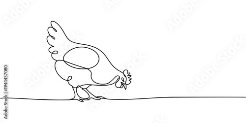 Foto Minimalist one line drawing of a farm chicken, ideal for agricultural branding, food product packaging, rural themed marketing, or educational animal content