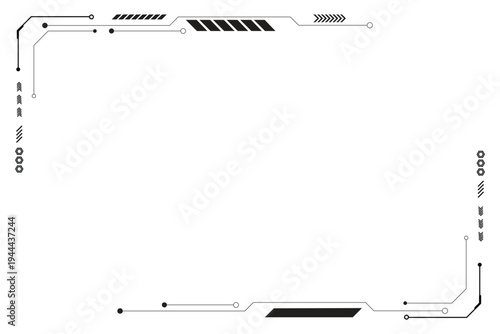 HUD frames black user interface elements design modern technology futuristic control panel screen digital hologram window gaming menu touching cyber monitor set on white background.